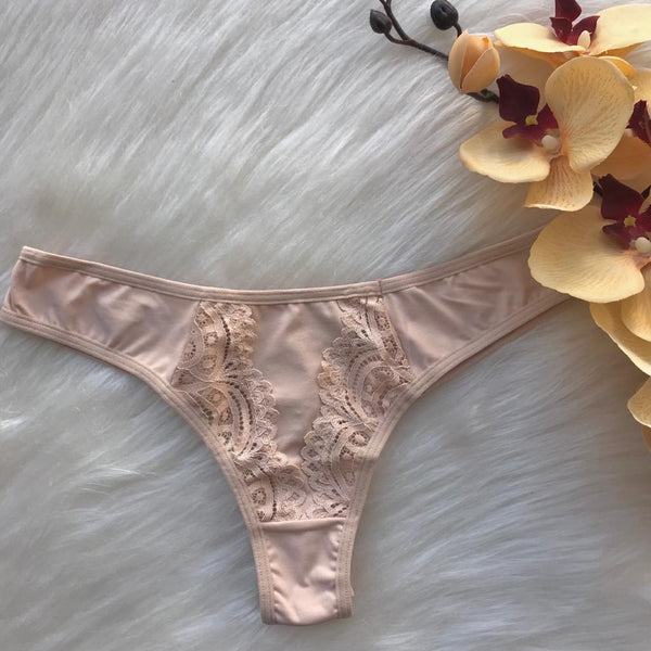 CALCINHA FIO DUPLO EM MICROFIBRA E RENDA