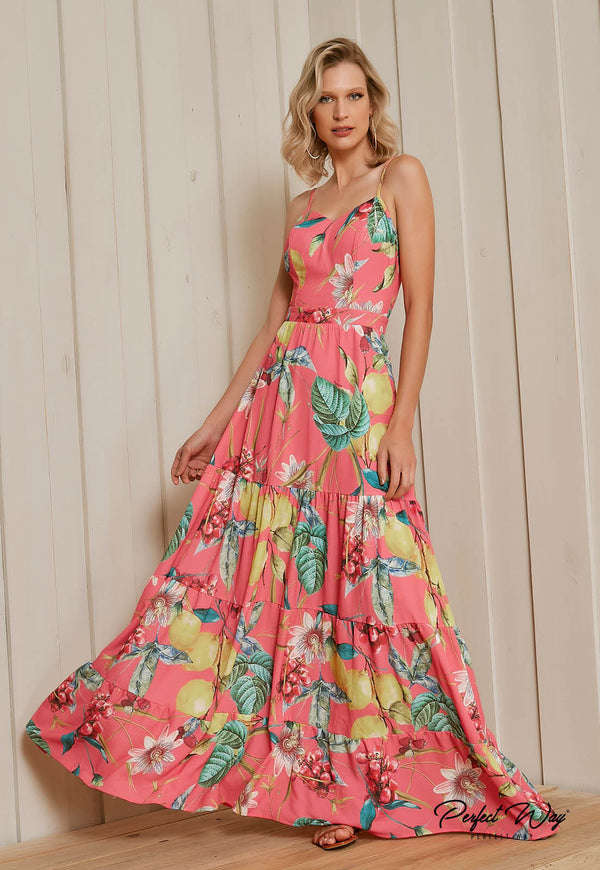 Vestido longo em crepe