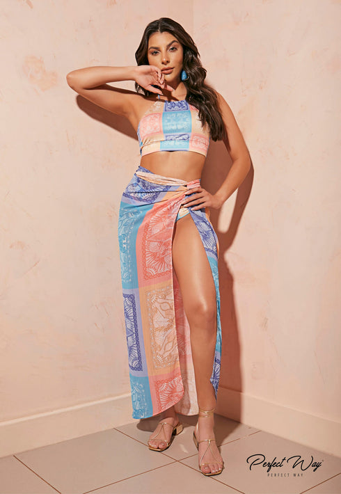 .Páreo em chiffon estampada