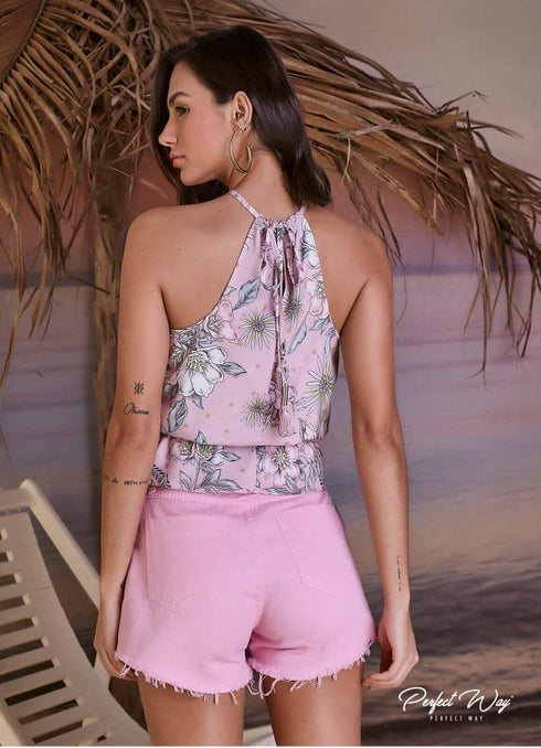 Shorts Rosa em Sarja Perfect Way 31053💫