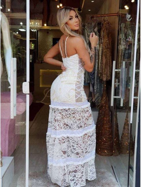 Vestido longo de renda Perfect Way MA06080💫