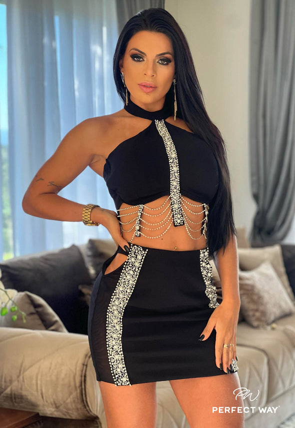 🌐Conjunto de Cropped + Saia Bordado Manual