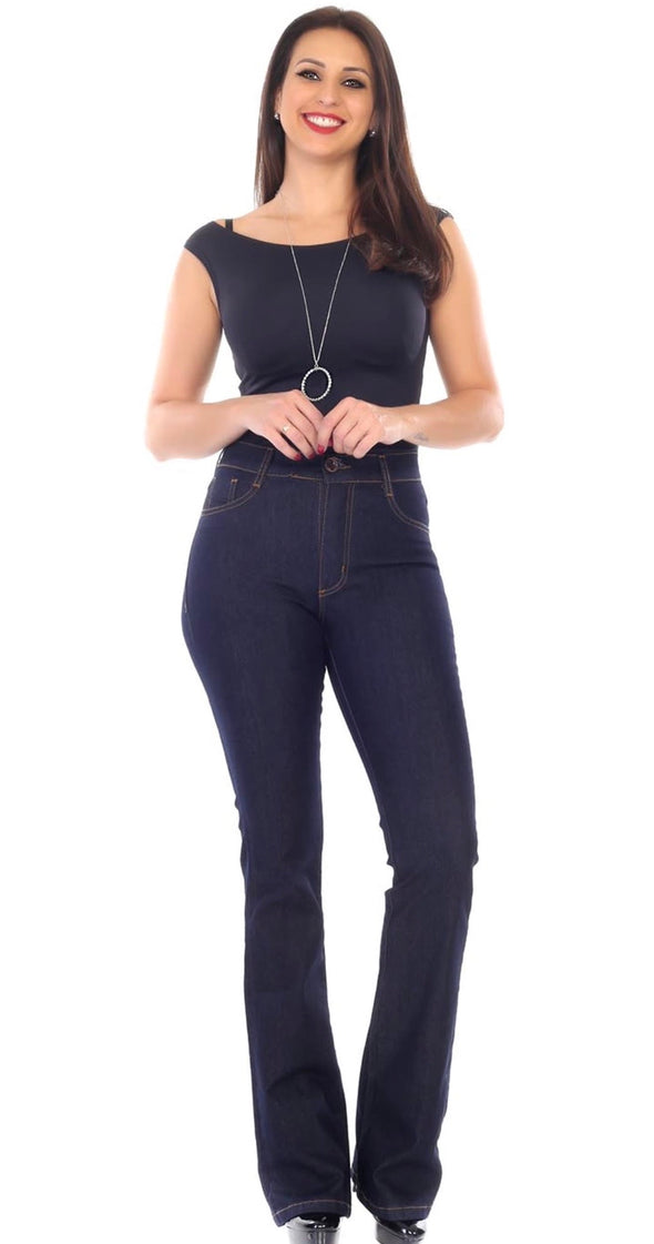 🌐Calça Jeans sawary preta flare com Lycra